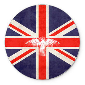 Коврик круглый с принтом Флаг Англии с белым орлом в Екатеринбурге, резина и полиэстер | круглая форма, изображение наносится на всю лицевую часть | london | англия | белый | брызги | великобритания | империя | клякса | крылья | лондон | необычный | объеденное королевство | орел | птица | символ | сокол | туманный альбион | флаг