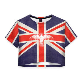 Женская футболка 3D укороченная с принтом Флаг Англии с белым орлом в Екатеринбурге, 100% полиэстер | круглая горловина, длина футболки до линии талии, рукава с отворотами | london | англия | белый | брызги | великобритания | империя | клякса | крылья | лондон | необычный | объеденное королевство | орел | птица | символ | сокол | туманный альбион | флаг