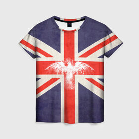 Женская футболка 3D с принтом Флаг Англии с белым орлом в Екатеринбурге, 100% полиэфир ( синтетическое хлопкоподобное полотно) | прямой крой, круглый вырез горловины, длина до линии бедер | london | англия | белый | брызги | великобритания | империя | клякса | крылья | лондон | необычный | объеденное королевство | орел | птица | символ | сокол | туманный альбион | флаг