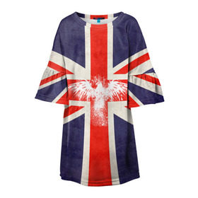 Детское платье 3D с принтом Флаг Англии с белым орлом в Екатеринбурге, 100% полиэстер | прямой силуэт, чуть расширенный к низу. Круглая горловина, на рукавах — воланы | london | англия | белый | брызги | великобритания | империя | клякса | крылья | лондон | необычный | объеденное королевство | орел | птица | символ | сокол | туманный альбион | флаг