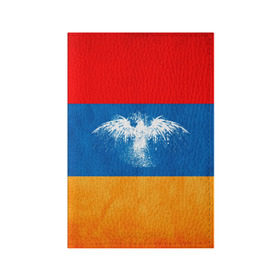 Обложка для паспорта матовая кожа с принтом Флаг Армении с белым орлом в Екатеринбурге, натуральная матовая кожа | размер 19,3 х 13,7 см; прозрачные пластиковые крепления | айастан | армения | белый | босеан | брызги | ереван | знамя | империя | клякса | крылья | кумач | необычный | орел | пойс | птица | символ | сокол | стяг | флаг | хайастан | штандарт
