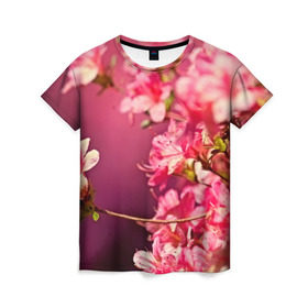 Женская футболка 3D с принтом Сакура в Екатеринбурге, 100% полиэфир ( синтетическое хлопкоподобное полотно) | прямой крой, круглый вырез горловины, длина до линии бедер | 3d | flower | nature | pink | sakura | весна | деревья | природа | розовый | сакура | цветы | япония