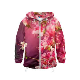 Детская ветровка 3D с принтом Сакура в Екатеринбурге, 100% полиэстер | подол и капюшон оформлены резинкой с фиксаторами, по бокам два кармана без застежек, один потайной карман на груди | 3d | flower | nature | pink | sakura | весна | деревья | природа | розовый | сакура | цветы | япония