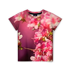 Детская футболка 3D с принтом Сакура в Екатеринбурге, 100% гипоаллергенный полиэфир | прямой крой, круглый вырез горловины, длина до линии бедер, чуть спущенное плечо, ткань немного тянется | Тематика изображения на принте: 3d | flower | nature | pink | sakura | весна | деревья | природа | розовый | сакура | цветы | япония
