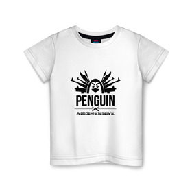 Детская футболка хлопок с принтом Агрессивный пингвин в Екатеринбурге, 100% хлопок | круглый вырез горловины, полуприлегающий силуэт, длина до линии бедер | aggressive penguin | оружие | птица