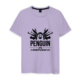 Мужская футболка хлопок с принтом Агрессивный пингвин в Екатеринбурге, 100% хлопок | прямой крой, круглый вырез горловины, длина до линии бедер, слегка спущенное плечо. | aggressive penguin | оружие | птица