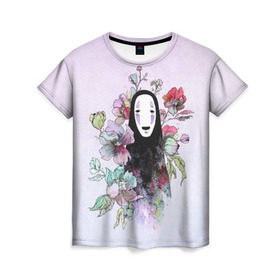 Женская футболка 3D с принтом Унесенные призраками в Екатеринбурге, 100% полиэфир ( синтетическое хлопкоподобное полотно) | прямой крой, круглый вырез горловины, длина до линии бедер | безликий | миядзаки | унесенные призраками | хаяо | цветы