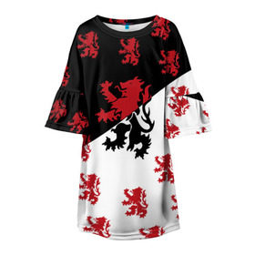 Детское платье 3D с принтом Лев герба Нидерландов в Екатеринбурге, 100% полиэстер | прямой силуэт, чуть расширенный к низу. Круглая горловина, на рукавах — воланы | амстердам | андерсен | белый | венеция | герб | голландия | европа | королевство | красный | нидерланды | свобода | символ | страна | флаг | черный
