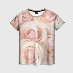 Женская футболка 3D с принтом Pink roses в Екатеринбурге, 100% полиэфир ( синтетическое хлопкоподобное полотно) | прямой крой, круглый вырез горловины, длина до линии бедер | розовый | розы