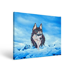 Холст прямоугольный с принтом Siberian Husky в Екатеринбурге, 100% ПВХ |  | at | bowwow | dog | hound | pooch | арт | гончая | гончая собака | горы | деревья | лес | снег | собака | хаски | холод