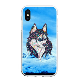 Чехол для iPhone XS Max матовый с принтом Siberian Husky в Екатеринбурге, Силикон | Область печати: задняя сторона чехла, без боковых панелей | at | bowwow | dog | hound | pooch | арт | гончая | гончая собака | горы | деревья | лес | снег | собака | хаски | холод