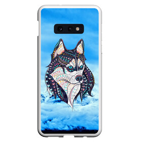 Чехол для Samsung S10E с принтом Siberian Husky в Екатеринбурге, Силикон | Область печати: задняя сторона чехла, без боковых панелей | at | bowwow | dog | hound | pooch | арт | гончая | гончая собака | горы | деревья | лес | снег | собака | хаски | холод