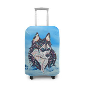Чехол для чемодана 3D с принтом Siberian Husky в Екатеринбурге, 86% полиэфир, 14% спандекс | двустороннее нанесение принта, прорези для ручек и колес | at | bowwow | dog | hound | pooch | арт | гончая | гончая собака | горы | деревья | лес | снег | собака | хаски | холод