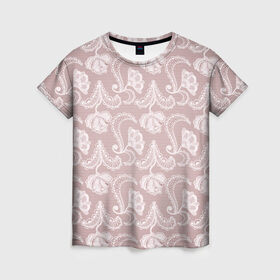 Женская футболка 3D с принтом Кружева в Екатеринбурге, 100% полиэфир ( синтетическое хлопкоподобное полотно) | прямой крой, круглый вырез горловины, длина до линии бедер | lace | кружева | кружево | нежность | узор | цветы