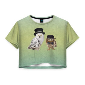 Женская футболка 3D укороченная с принтом совы в Екатеринбурге, 100% полиэстер | круглая горловина, длина футболки до линии талии, рукава с отворотами | 
