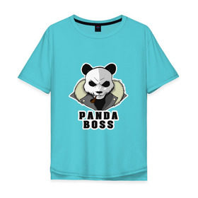 Мужская футболка хлопок Oversize с принтом Panda Boss в Екатеринбурге, 100% хлопок | свободный крой, круглый ворот, “спинка” длиннее передней части | банда | большой | босс | важный | главарь | главный | директор | крутой | круче всех | лидер | мех | панда | россия | русский | самый | супер | трубка | шуба