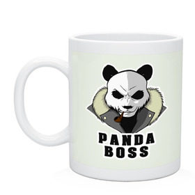 Кружка с принтом Panda Boss в Екатеринбурге, керамика | объем — 330 мл, диаметр — 80 мм. Принт наносится на бока кружки, можно сделать два разных изображения | банда | большой | босс | важный | главарь | главный | директор | крутой | круче всех | лидер | мех | панда | россия | русский | самый | супер | трубка | шуба