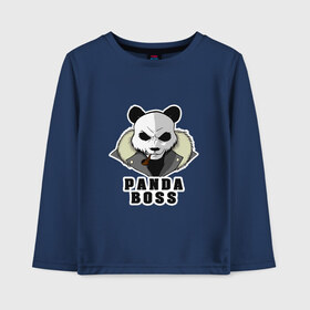 Детский лонгслив хлопок с принтом Panda Boss в Екатеринбурге, 100% хлопок | круглый вырез горловины, полуприлегающий силуэт, длина до линии бедер | банда | большой | босс | важный | главарь | главный | директор | крутой | круче всех | лидер | мех | панда | россия | русский | самый | супер | трубка | шуба