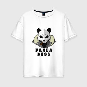 Женская футболка хлопок Oversize с принтом Panda Boss в Екатеринбурге, 100% хлопок | свободный крой, круглый ворот, спущенный рукав, длина до линии бедер
 | банда | большой | босс | важный | главарь | главный | директор | крутой | круче всех | лидер | мех | панда | россия | русский | самый | супер | трубка | шуба