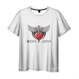 Мужская футболка 3D с принтом Bon Jovi в Екатеринбурге, 100% полиэфир | прямой крой, круглый вырез горловины, длина до линии бедер | Тематика изображения на принте: its my life | бон жови | джон бон джови | кровь | меч | сердце