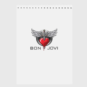 Скетчбук с принтом Bon Jovi в Екатеринбурге, 100% бумага
 | 48 листов, плотность листов — 100 г/м2, плотность картонной обложки — 250 г/м2. Листы скреплены сверху удобной пружинной спиралью | Тематика изображения на принте: its my life | бон жови | джон бон джови | кровь | меч | сердце