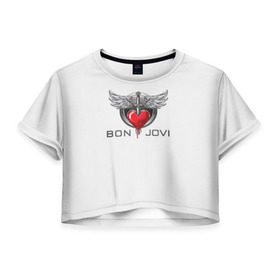 Женская футболка 3D укороченная с принтом Bon Jovi в Екатеринбурге, 100% полиэстер | круглая горловина, длина футболки до линии талии, рукава с отворотами | its my life | бон жови | джон бон джови | кровь | меч | сердце