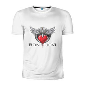 Мужская футболка 3D спортивная с принтом Bon Jovi в Екатеринбурге, 100% полиэстер с улучшенными характеристиками | приталенный силуэт, круглая горловина, широкие плечи, сужается к линии бедра | Тематика изображения на принте: its my life | бон жови | джон бон джови | кровь | меч | сердце