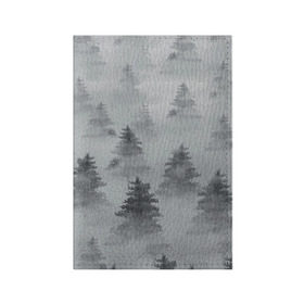 Обложка для паспорта матовая кожа с принтом Туманный лес в Екатеринбурге, натуральная матовая кожа | размер 19,3 х 13,7 см; прозрачные пластиковые крепления | Тематика изображения на принте: бор | вечер | деревья | елка | еловый | ель | загадочный | земля | зима | лес | мрачный | необычный | природа | серый | сибирь | снег | тайга | туман | хвойный