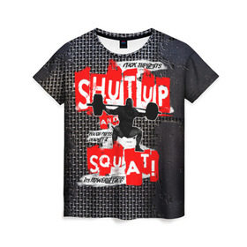 Женская футболка 3D с принтом Powerlifting shut up and squat в Екатеринбурге, 100% полиэфир ( синтетическое хлопкоподобное полотно) | прямой крой, круглый вырез горловины, длина до линии бедер | powerlifting | shut up and squat | пауэрлифтинг