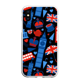Чехол для iPhone XS Max матовый с принтом Великобритания в Екатеринбурге, Силикон | Область печати: задняя сторона чехла, без боковых панелей | красный | лондон | паттерн | черный