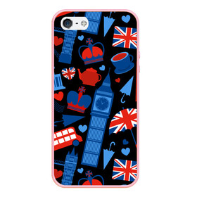 Чехол для iPhone 5/5S матовый с принтом Великобритания в Екатеринбурге, Силикон | Область печати: задняя сторона чехла, без боковых панелей | красный | лондон | паттерн | черный