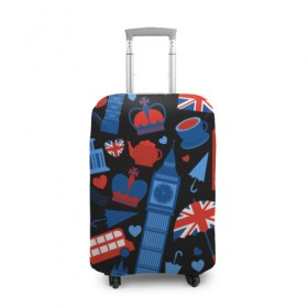 Чехол для чемодана 3D с принтом Великобритания в Екатеринбурге, 86% полиэфир, 14% спандекс | двустороннее нанесение принта, прорези для ручек и колес | красный | лондон | паттерн | черный
