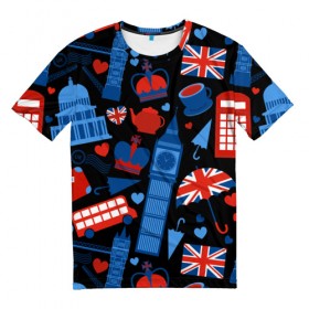 Мужская футболка 3D с принтом Великобритания в Екатеринбурге, 100% полиэфир | прямой крой, круглый вырез горловины, длина до линии бедер | красный | лондон | паттерн | черный