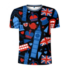 Мужская футболка 3D спортивная с принтом Великобритания в Екатеринбурге, 100% полиэстер с улучшенными характеристиками | приталенный силуэт, круглая горловина, широкие плечи, сужается к линии бедра | красный | лондон | паттерн | черный