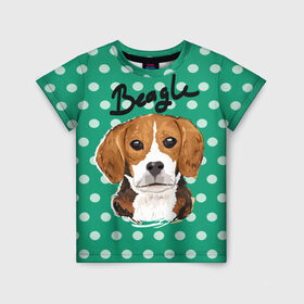 Детская футболка 3D с принтом Бигль в Екатеринбурге, 100% гипоаллергенный полиэфир | прямой крой, круглый вырез горловины, длина до линии бедер, чуть спущенное плечо, ткань немного тянется | beagle | арт | гончая | горошек | животное | кружочек | пес | собака | текстура