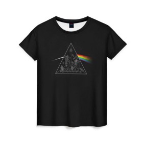 Женская футболка 3D с принтом Pink Floyd Make Rainbow в Екатеринбурге, 100% полиэфир ( синтетическое хлопкоподобное полотно) | прямой крой, круглый вырез горловины, длина до линии бедер | англия | басы | британия | гитара | группа | логотип | музыка | песни | пинк флойд | призма | радуга | рок | свет