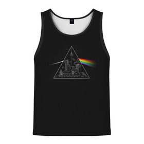 Мужская майка 3D с принтом Pink Floyd Make Rainbow в Екатеринбурге, 100% полиэстер | круглая горловина, приталенный силуэт, длина до линии бедра. Пройма и горловина окантованы тонкой бейкой | Тематика изображения на принте: англия | басы | британия | гитара | группа | логотип | музыка | песни | пинк флойд | призма | радуга | рок | свет