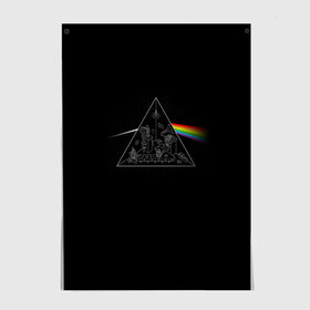 Постер с принтом Pink Floyd Make Rainbow в Екатеринбурге, 100% бумага
 | бумага, плотность 150 мг. Матовая, но за счет высокого коэффициента гладкости имеет небольшой блеск и дает на свету блики, но в отличии от глянцевой бумаги не покрыта лаком | англия | басы | британия | гитара | группа | логотип | музыка | песни | пинк флойд | призма | радуга | рок | свет