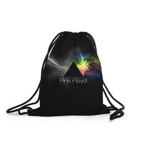 Рюкзак-мешок 3D с принтом Pink Floyd Logo в Екатеринбурге, 100% полиэстер | плотность ткани — 200 г/м2, размер — 35 х 45 см; лямки — толстые шнурки, застежка на шнуровке, без карманов и подкладки | англия | басы | британия | гитара | группа | дым | космос | логотип | музыка | песни | пинк флойд | призма | радуга | рок | свет