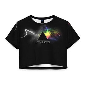 Женская футболка 3D укороченная с принтом Pink Floyd Logo в Екатеринбурге, 100% полиэстер | круглая горловина, длина футболки до линии талии, рукава с отворотами | англия | басы | британия | гитара | группа | дым | космос | логотип | музыка | песни | пинк флойд | призма | радуга | рок | свет