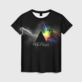 Женская футболка 3D с принтом Pink Floyd Logo в Екатеринбурге, 100% полиэфир ( синтетическое хлопкоподобное полотно) | прямой крой, круглый вырез горловины, длина до линии бедер | англия | басы | британия | гитара | группа | дым | космос | логотип | музыка | песни | пинк флойд | призма | радуга | рок | свет