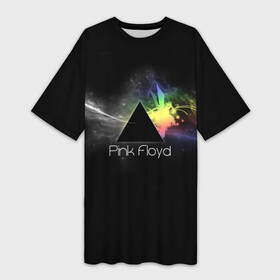 Платье-футболка 3D с принтом Pink Floyd Logo в Екатеринбурге,  |  | англия | басы | британия | гитара | группа | дым | космос | логотип | музыка | песни | пинк флойд | призма | радуга | рок | свет
