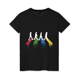 Женская футболка хлопок с принтом Beatles Color в Екатеринбурге, 100% хлопок | прямой крой, круглый вырез горловины, длина до линии бедер, слегка спущенное плечо | Тематика изображения на принте: beatles | music | rock | битлз | краски | леннон | маккартни | музыка | переход | рок | старр | харрисон | цвет