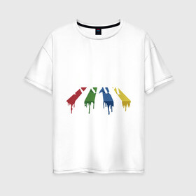 Женская футболка хлопок Oversize с принтом Beatles Color в Екатеринбурге, 100% хлопок | свободный крой, круглый ворот, спущенный рукав, длина до линии бедер
 | beatles | music | rock | битлз | краски | леннон | маккартни | музыка | переход | рок | старр | харрисон | цвет