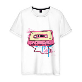 Мужская футболка хлопок с принтом Аудиокассета в Екатеринбурге, 100% хлопок | прямой крой, круглый вырез горловины, длина до линии бедер, слегка спущенное плечо. | mc | кассета
