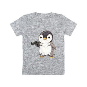 Детская футболка хлопок с принтом Пингвин с пистолетом в Екатеринбурге, 100% хлопок | круглый вырез горловины, полуприлегающий силуэт, длина до линии бедер | 