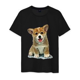 Мужская футболка хлопок с принтом Коржик в Екатеринбурге, 100% хлопок | прямой крой, круглый вырез горловины, длина до линии бедер, слегка спущенное плечо. | corgi | dog | korgi | вельш корги | дог | кардиган | корги | пемброк | собака | щенок