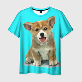 Мужская футболка 3D с принтом Корги в Екатеринбурге, 100% полиэфир | прямой крой, круглый вырез горловины, длина до линии бедер | corgy | dog | korgi | puppy | вельш корги | кардиган | коржик | пемброк | собака | щенок
