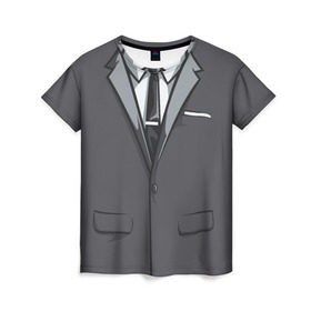 Женская футболка 3D с принтом Костюм в Екатеринбурге, 100% полиэфир ( синтетическое хлопкоподобное полотно) | прямой крой, круглый вырез горловины, длина до линии бедер | галстук | классика | костюм | пиджак | стиль | строгий