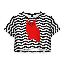 Женская футболка 3D укороченная с принтом TWIN PEAKS в Екатеринбурге, 100% полиэстер | круглая горловина, длина футболки до линии талии, рукава с отворотами | owl | арт | животные | полосы | птицы | сериал | сова | твин пикс | текстура | фильмы